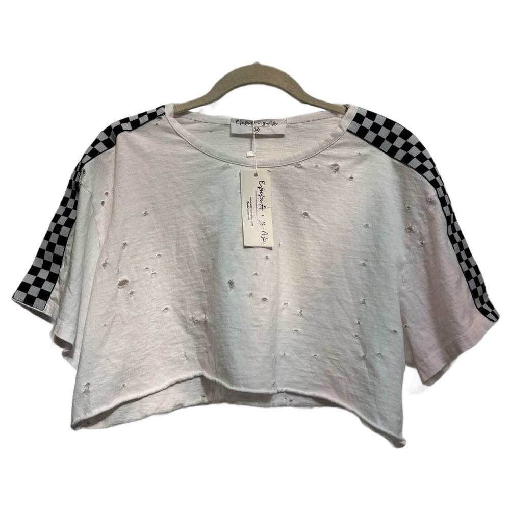 Emma & Sam White Checkered Short Sleeve Tee